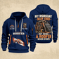 Roofer Never Stops quarter-zip hoodie in Navy, front and back, Your name and since 2005 artwork