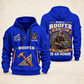 Roofer Craft and Honor quarter-zip hoodie in Blue, front and back, Your name and since 2005 artwork