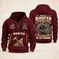 Roofer Craft and Honor quarter-zip hoodie in Wine Red, front and back, Your name and since 2005 artwork