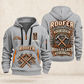 Roofer Steady Hands quarter-zip hoodie in Light Grey, front and back, Your name and since 2005 artwork