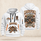 Roofer Steady Hands quarter-zip hoodie in White, front and back, Your name and since 2005 artwork