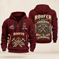 Roofer Steady Hands quarter-zip hoodie in Wine Red, front and back, Your name and since 2005 artwork