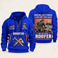 Roofer Built with Pride quarter-zip hoodie in Blue, front and back, Your name and since 2005 artwork