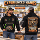 Roofer wearing Experienced Hands quarter-zip hoodie in their workplace; product introduction and shopping call to action