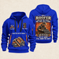 Roofer Skills Remain quarter-zip hoodie in Blue, front and back, Your name and since 2005 artwork