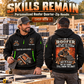 Roofer wearing Skills Remain quarter-zip hoodie in their workplace; product introduction and shopping call to action