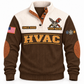 Front of Brown HVAC Hands Behind the Comfort sports sweatshirt with cream yoke and fan/service-tool artwork
