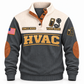 Front of Grey HVAC Plan Measure Balance sports sweatshirt with cream yoke and airflow-anemometer artwork
