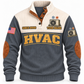 Front of Grey HVAC Comfort for Tomorrow sports sweatshirt with cream yoke and heat-pump artwork