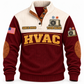 Front of Jujube Red HVAC Comfort for Tomorrow sports sweatshirt with cream yoke and heat-pump artwork