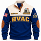 Front of Navy HVAC Comfort for Tomorrow sports sweatshirt with cream yoke and heat-pump artwork