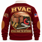 Back of Jujube Red HVAC sports sweatshirt with copper tubing, tube cutter, brass fittings and Details Make the Difference lettering