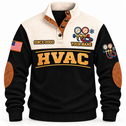Front of Black HVAC Shift Finished sports sweatshirt