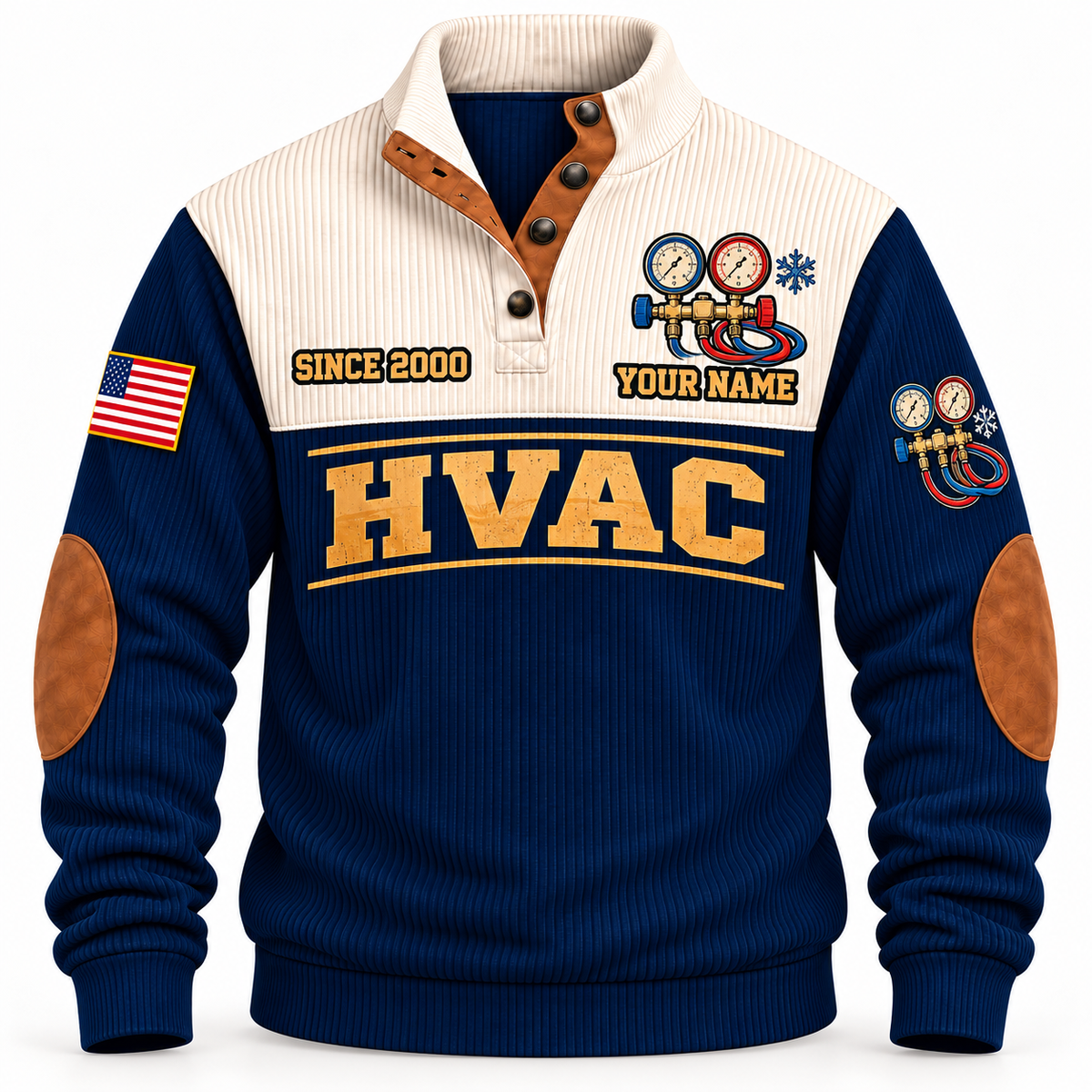 Front of Navy HVAC Shift Finished sports sweatshirt