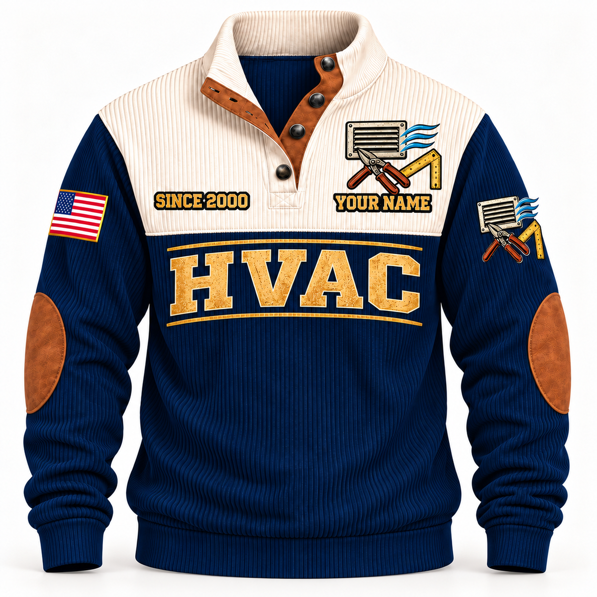 Front of Navy HVAC Ductwork Precision sports sweatshirt