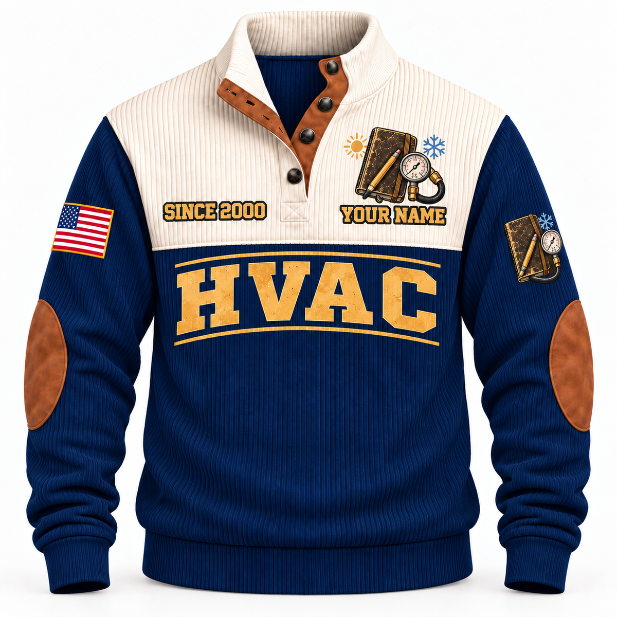Front of Navy HVAC Knowledge Carried Forward sports sweatshirt