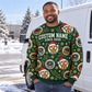 Adult model wearing the HVAC Holiday Repeat all-over print crewneck mockup