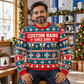 Adult model wearing the HVAC Fair Isle Christmas all-over print crewneck mockup