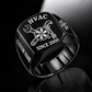 Black HVAC Classic Emblem signet ring featuring a condenser fan with crossed service tools, a side name area and a year beneath the emblem, with illustrative CUSTOM NAME and SINCE 2000