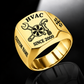 Gold HVAC Classic Emblem signet ring featuring a condenser fan with crossed service tools, a side name area and a year beneath the emblem, with illustrative CUSTOM NAME and SINCE 2000