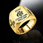 Gold HVAC Signature Crest signet ring featuring a combined flame-and-snowflake crest, airflow shoulder details and a face-centered name-and-year layout, with illustrative CUSTOM NAME and SINCE 2000