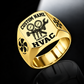 Gold HVAC Bold Lettering signet ring featuring bold name and profession lettering framing a manifold-gauge and wrench emblem, with illustrative CUSTOM NAME and SINCE 2000