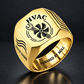 Gold HVAC Classic Emblem signet ring with fan and wrench artwork, YOUR NAME and POWERED BY SKILL
