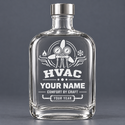 Empty 20 oz HVAC glass bottle with metal lid and name and year preview