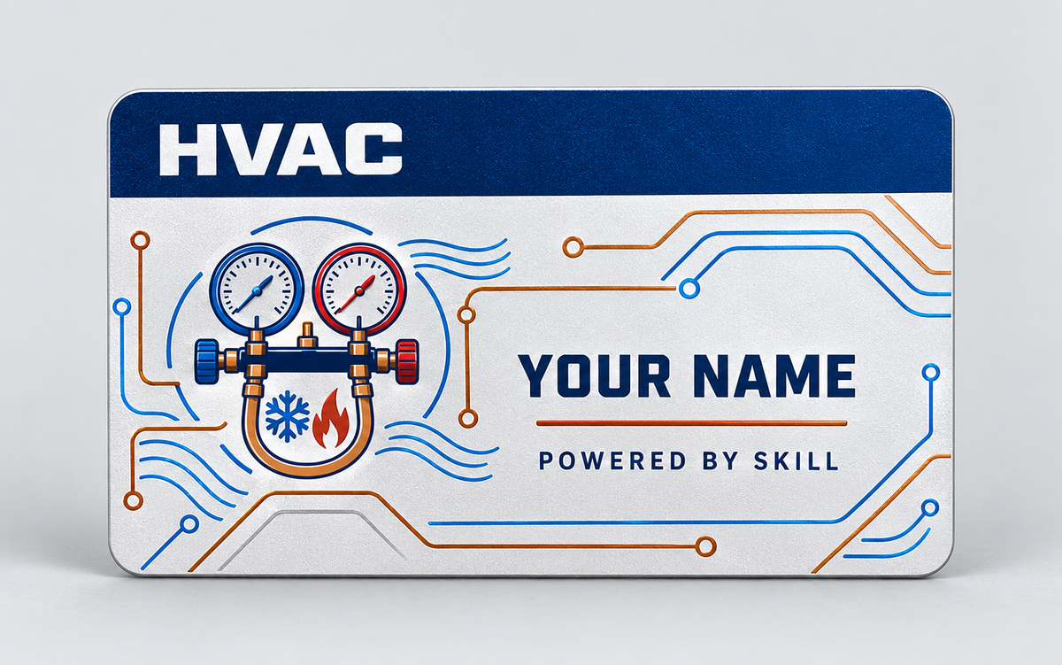 Standalone HVAC signature stripe aluminum wallet card front