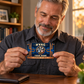 HVAC toolmark heritage wallet card held by an adult professional at home after work