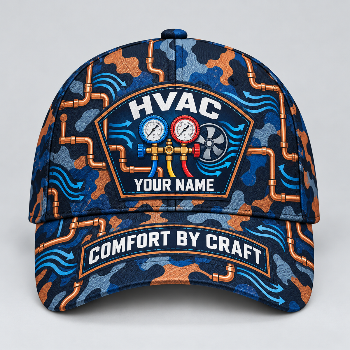 Personalized HVAC Camo Baseball Cap - Patchwork Pride standalone product view