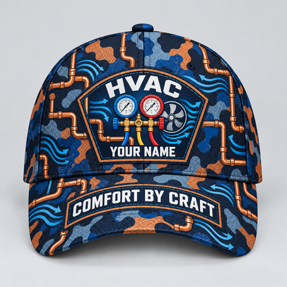 Personalized HVAC Camo Baseball Cap - Patchwork Pride standalone product view