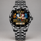 Black HVAC faceted metal watch with manifold-gauge and heating-cooling dial artwork
