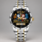 Silver Gold Chain HVAC faceted watch with silver bezel, gold crown and gold-striped silver bracelet