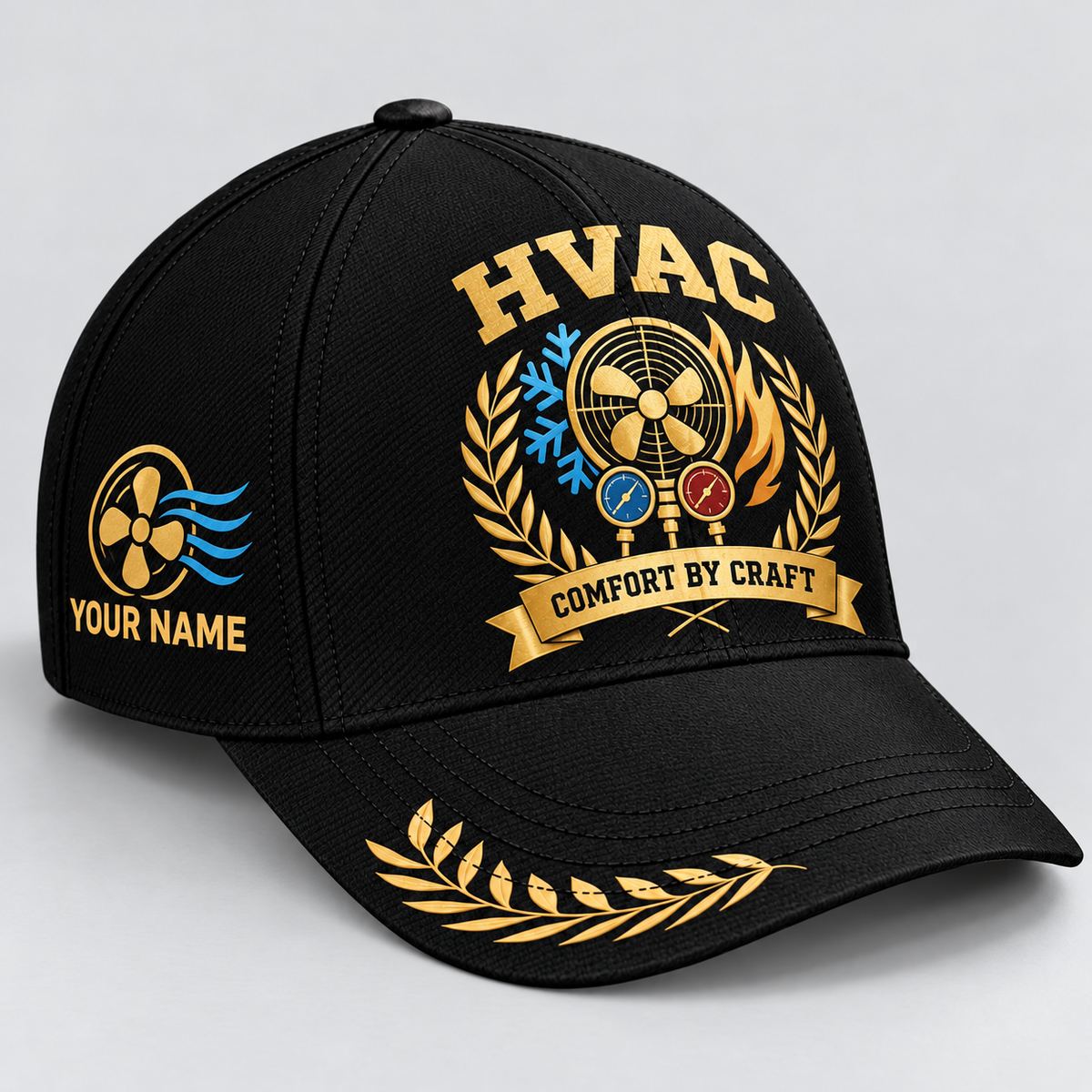 Personalized HVAC Baseball Cap - Black Gold Legacy standalone product view