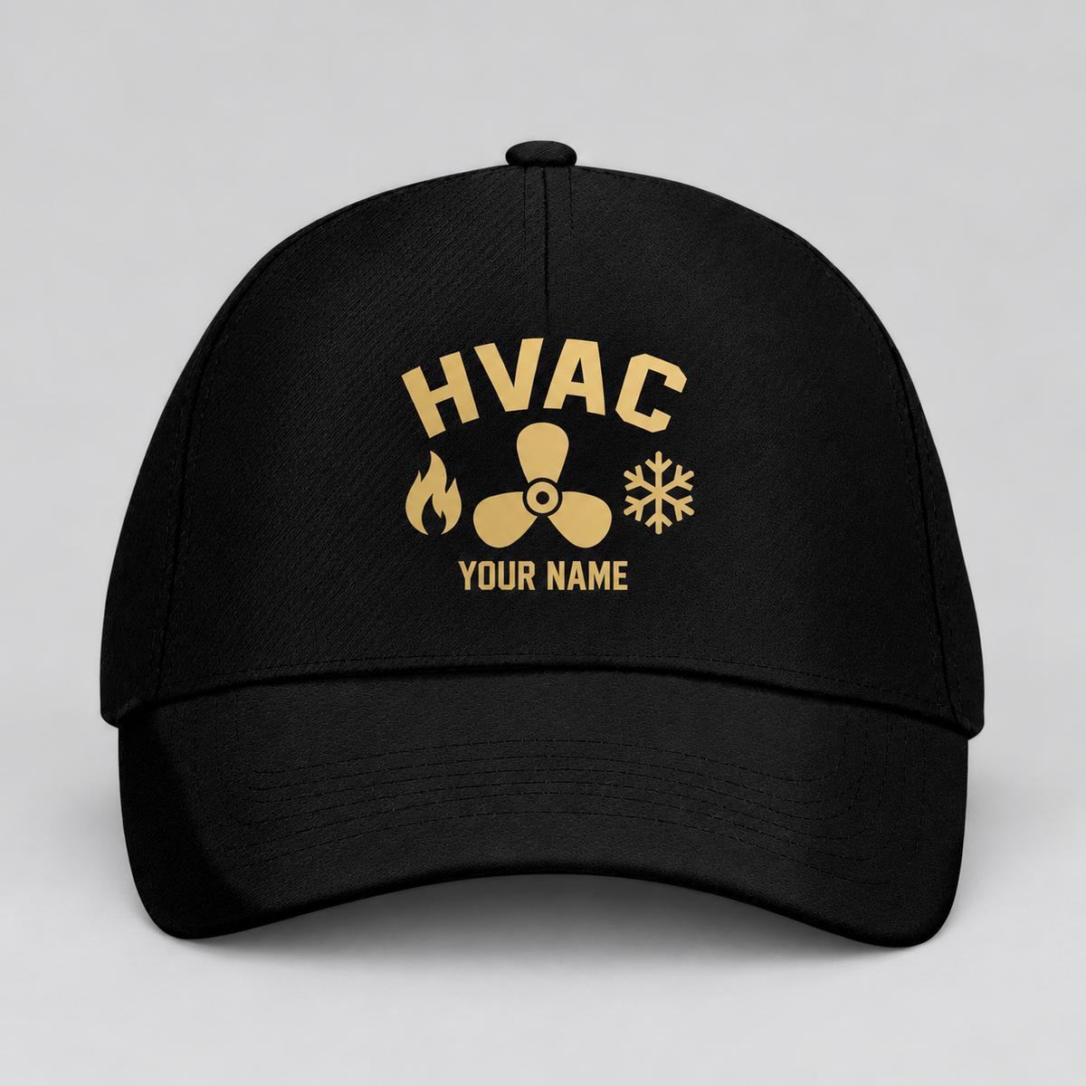Personalized HVAC Minimal Gold Emblem Baseball Cap standalone product view