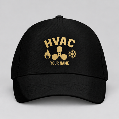 Personalized HVAC Minimal Gold Emblem Baseball Cap standalone product view