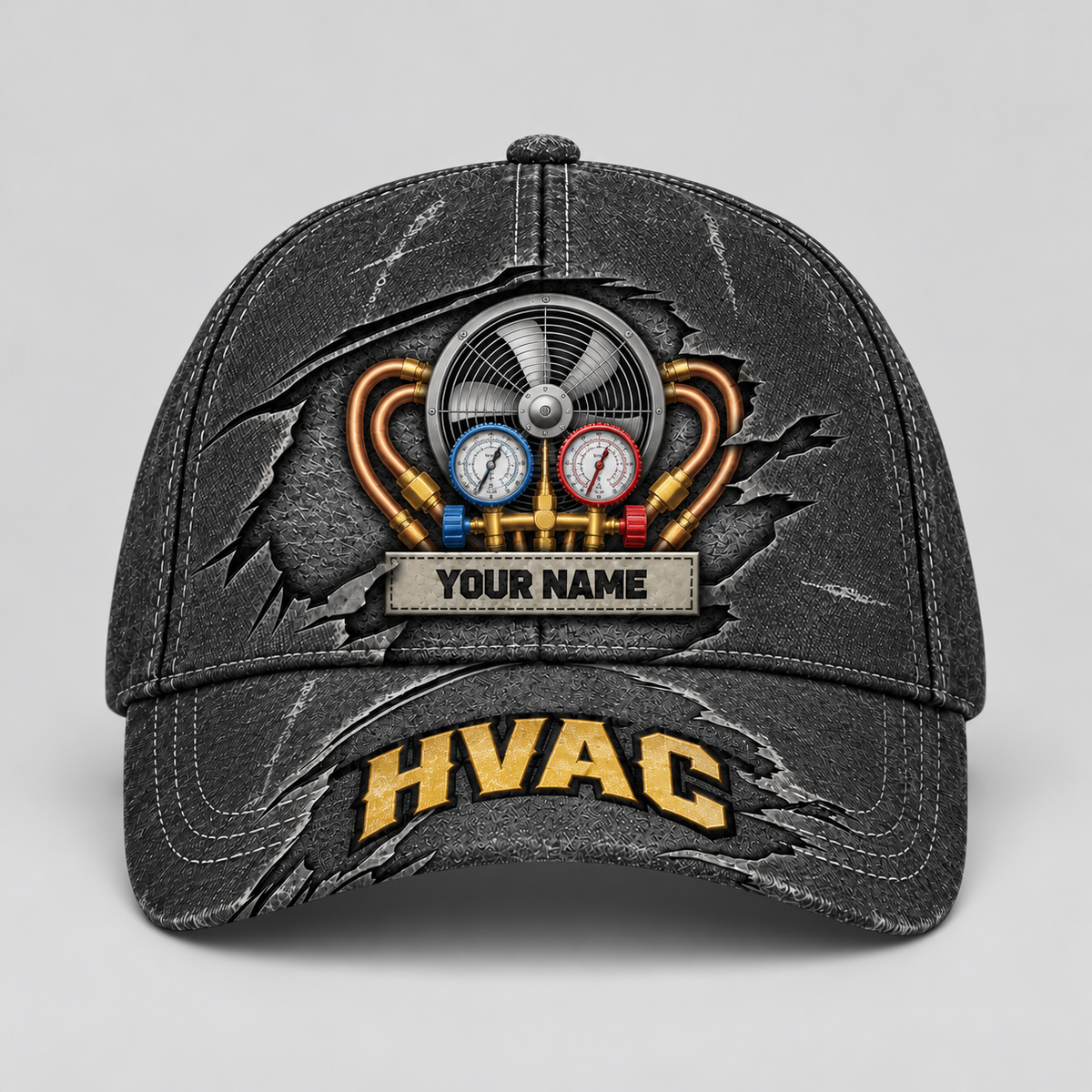 Personalized HVAC Rugged Workshop Baseball Cap standalone product view