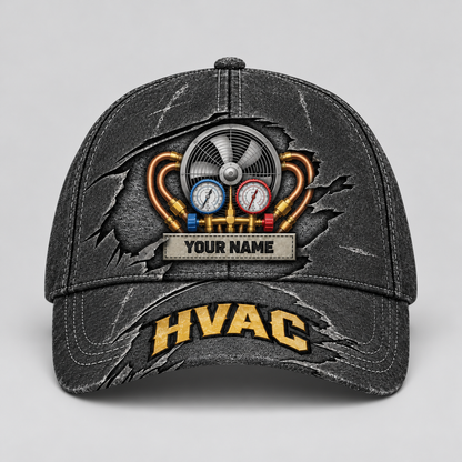 Personalized HVAC Rugged Workshop Baseball Cap standalone product view