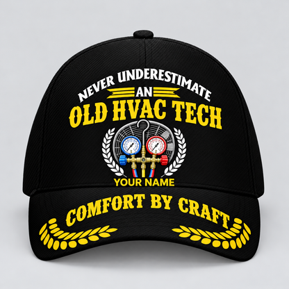 Personalized HVAC Never Underestimate Baseball Cap standalone product view