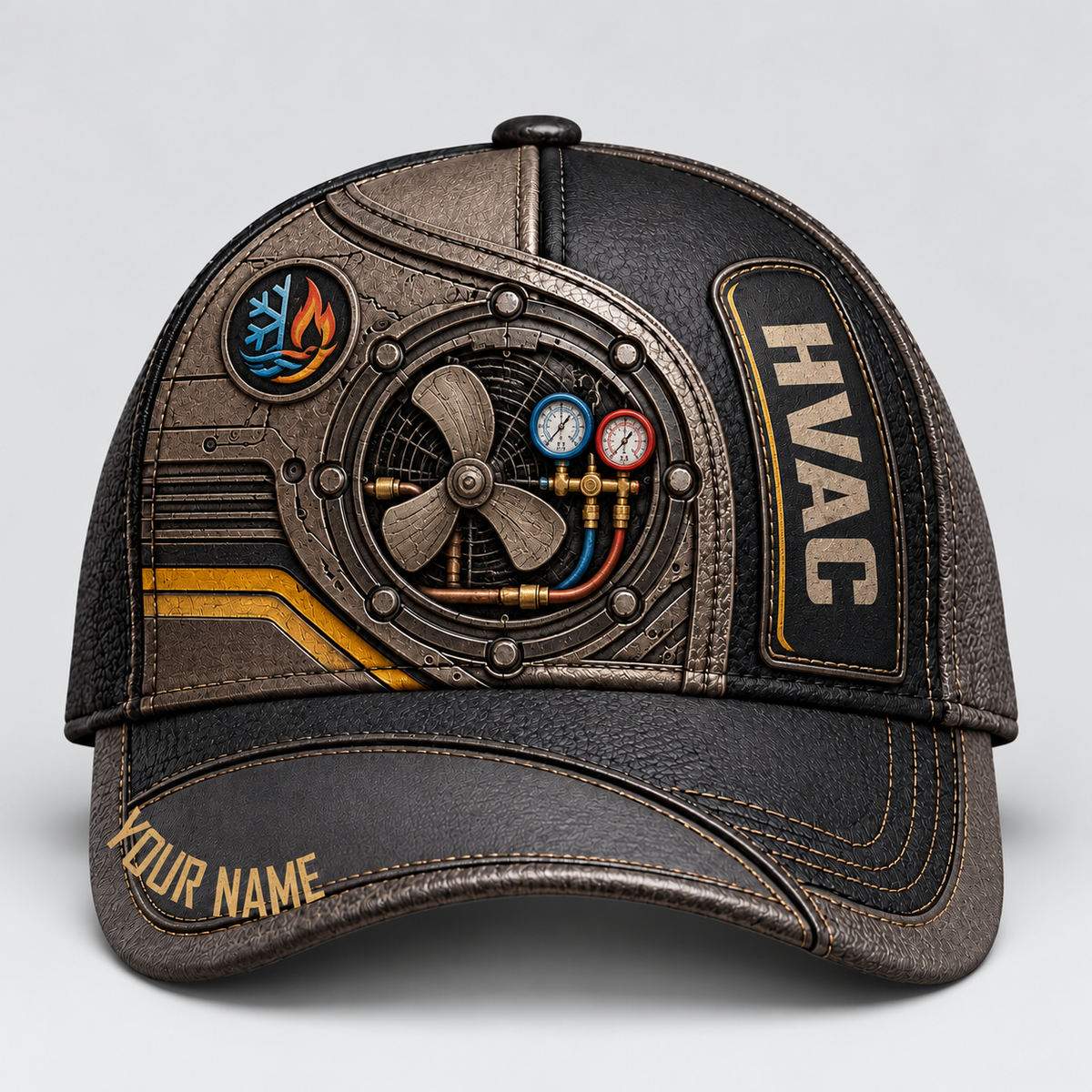 Personalized HVAC Industrial Steel Baseball Cap standalone product view