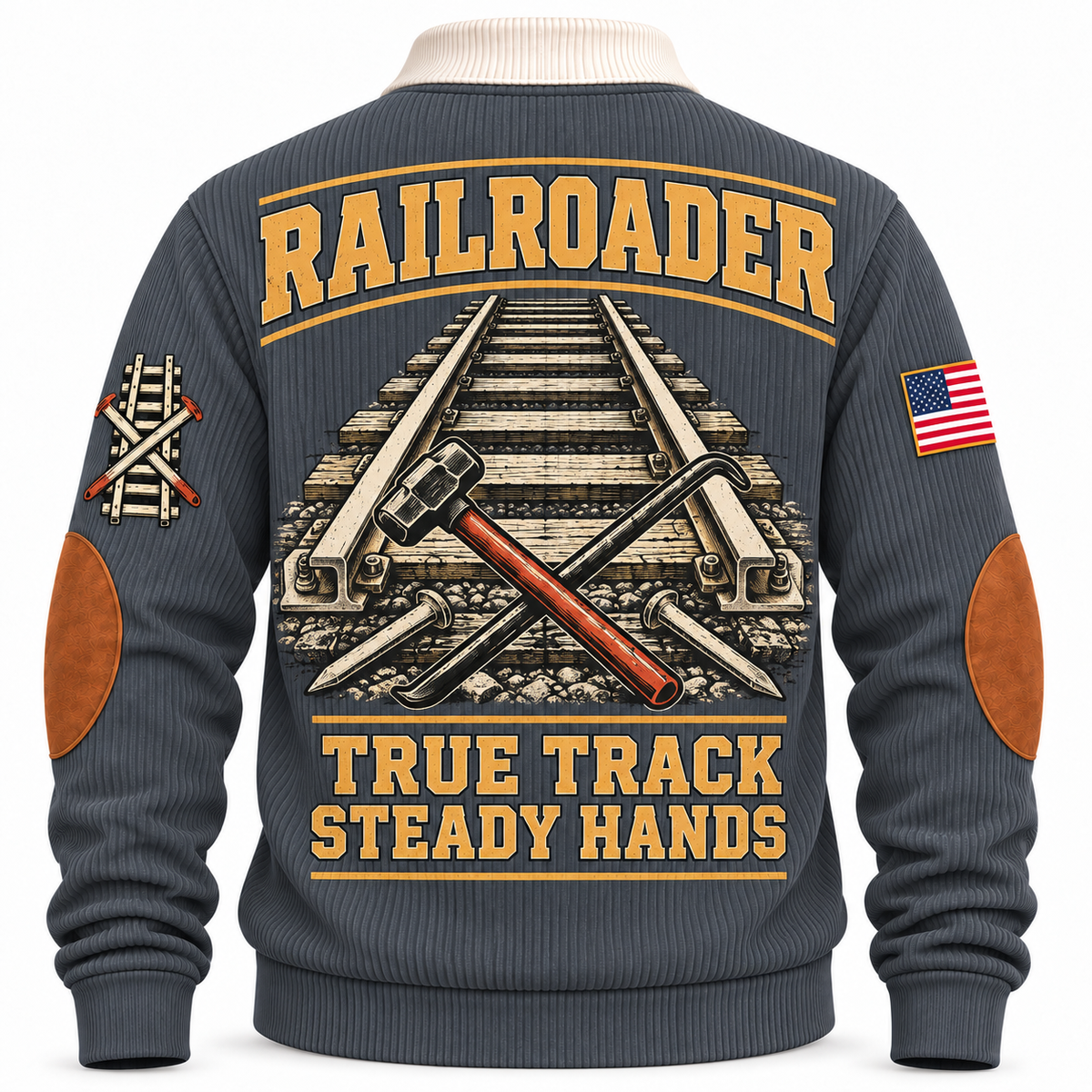 Personalized Railroader True Track Sports Sweatshirt — grey standalone back artwork detail