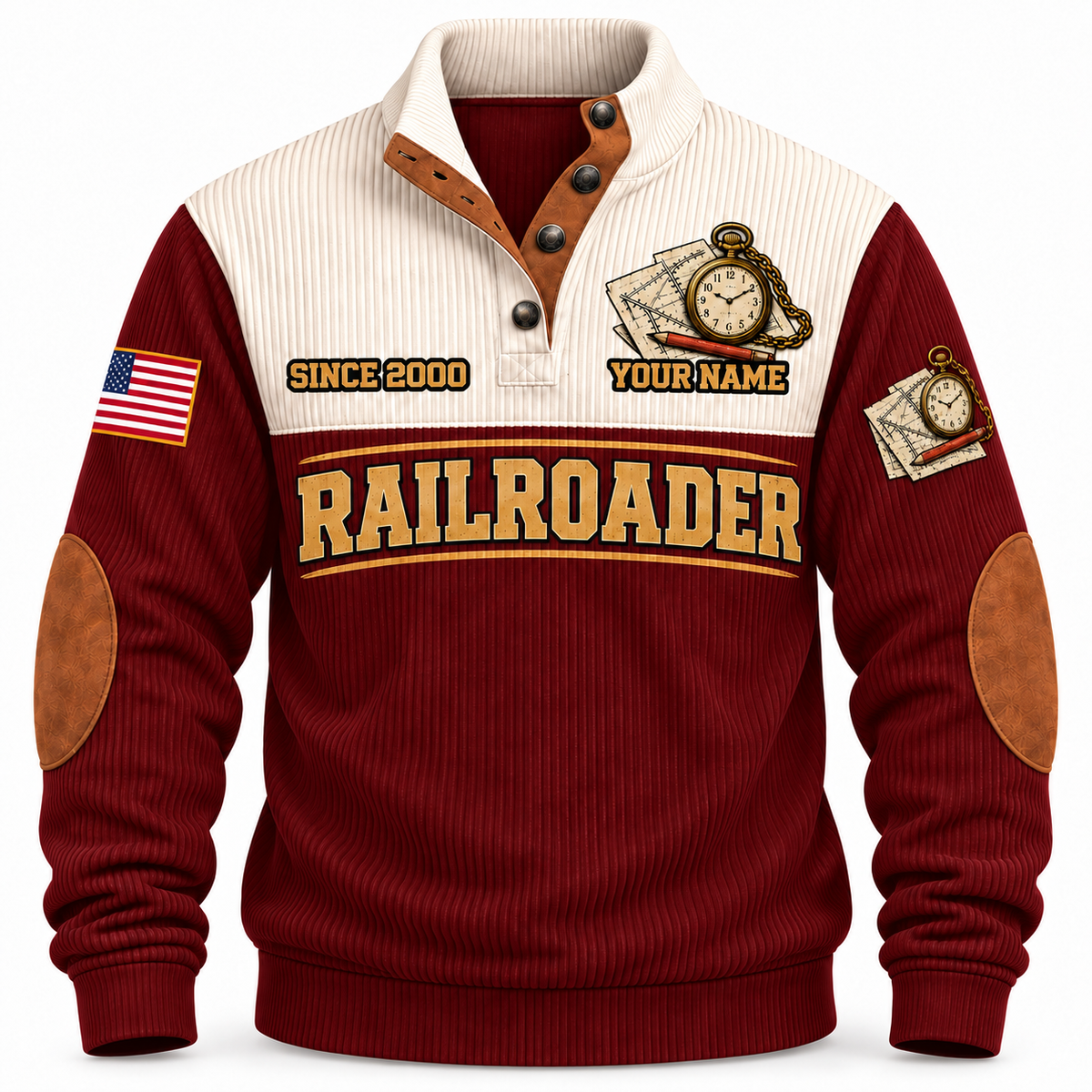 Personalized Railroader Plan Route Roll Sports Sweatshirt — jujube red standalone front with YOUR NAME and SINCE 2000 preview