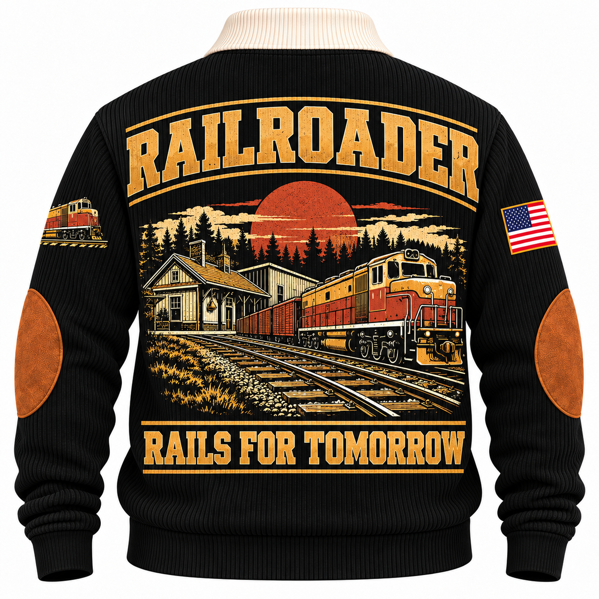 Personalized Railroader Rails for Tomorrow Sports Sweatshirt — black standalone back artwork detail