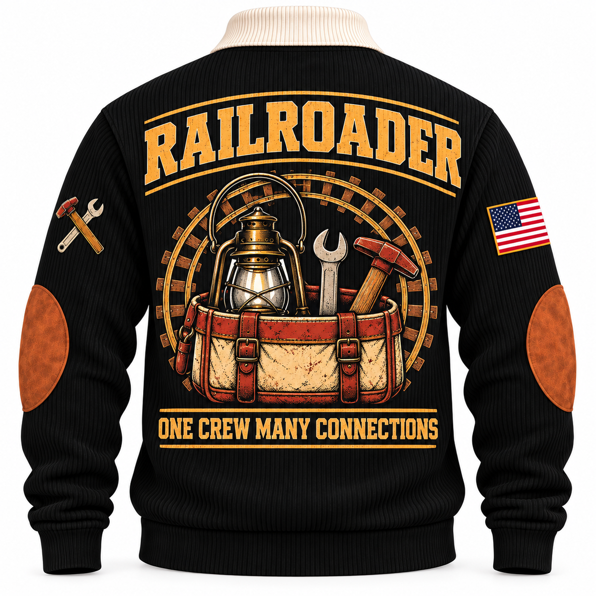 Personalized Railroader Track Crew Sports Sweatshirt — black standalone back artwork detail