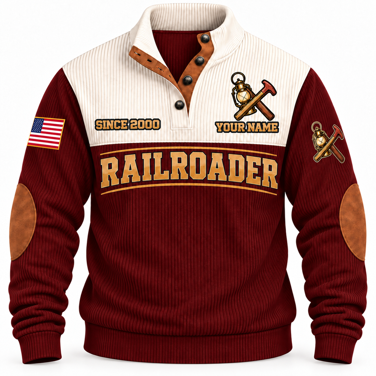 Personalized Railroader Main Street Connection Sports Sweatshirt — jujube red standalone front with YOUR NAME and SINCE 2000 preview