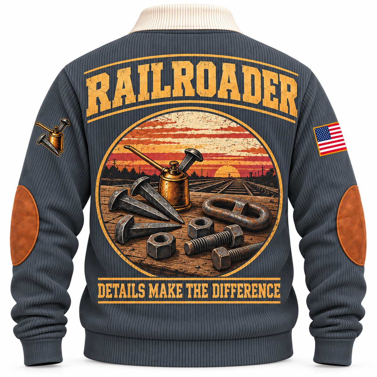 Personalized Railroader Built With Care Sports Sweatshirt — grey standalone back artwork detail