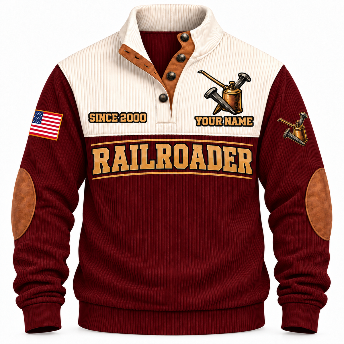 Personalized Railroader Built With Care Sports Sweatshirt — jujube red standalone front with YOUR NAME and SINCE 2000 preview