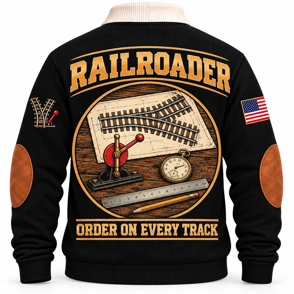 Personalized Railroader Track Perfection Sports Sweatshirt — black standalone back artwork detail