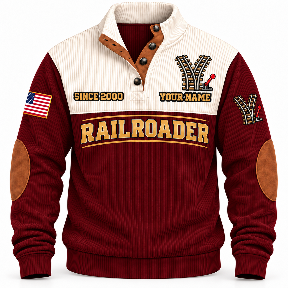 Personalized Railroader Track Perfection Sports Sweatshirt — jujube red standalone front with YOUR NAME and SINCE 2000 preview